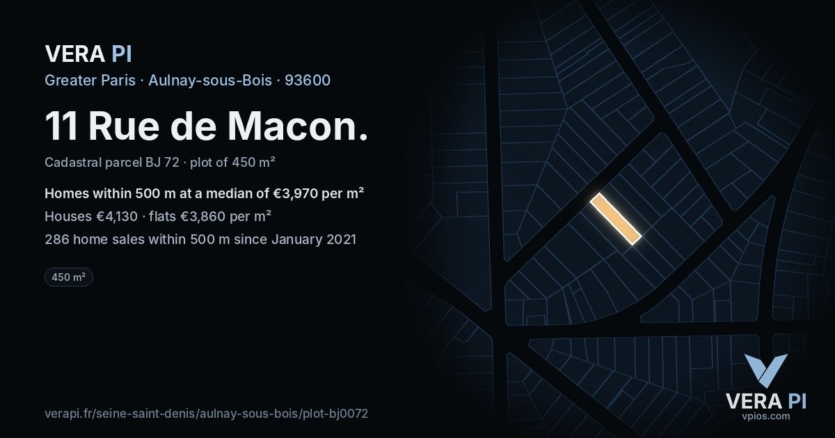 11 Rue de Macon, Aulnay-sous-Bois at night – the plot lit, the parcels around coloured by the prices near them