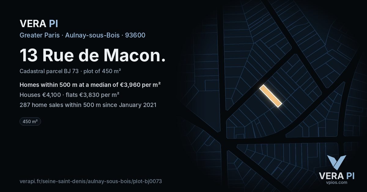 13 Rue de Macon, Aulnay-sous-Bois at night – the plot lit, the parcels around coloured by the prices near them