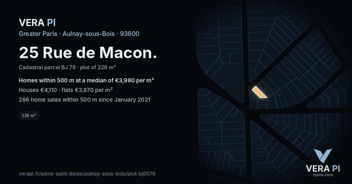25 Rue de Macon, Aulnay-sous-Bois at night – the plot lit, the parcels around coloured by the prices near them