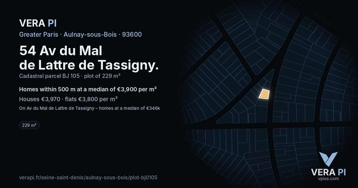 54 Av du Mal de Lattre de Tassigny, Aulnay-sous-Bois at night – the plot lit, the parcels around coloured by the prices near them