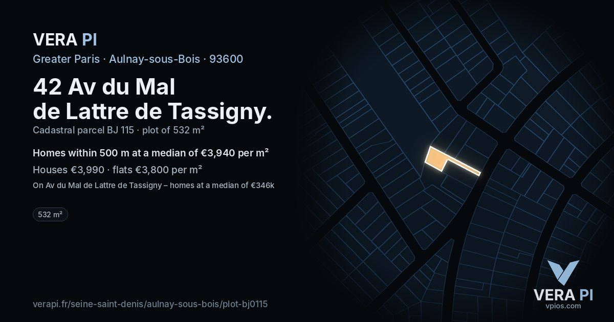42 Av du Mal de Lattre de Tassigny, Aulnay-sous-Bois at night – the plot lit, the parcels around coloured by the prices near them