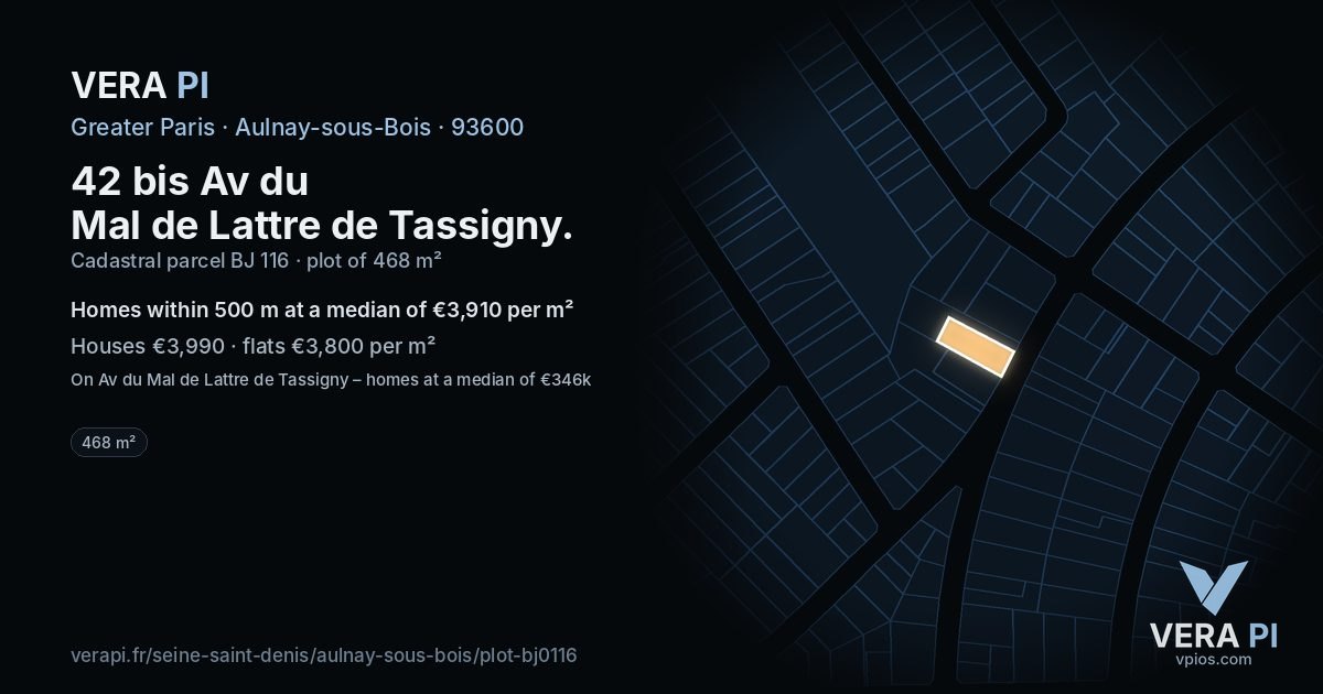 42 bis Av du Mal de Lattre de Tassigny, Aulnay-sous-Bois at night – the plot lit, the parcels around coloured by the prices near them