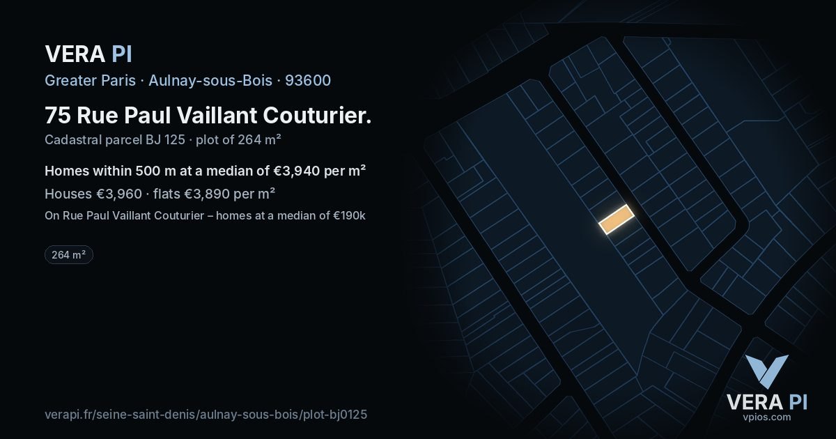 75 Rue Paul Vaillant Couturier, Aulnay-sous-Bois at night – the plot lit, the parcels around coloured by the prices near them