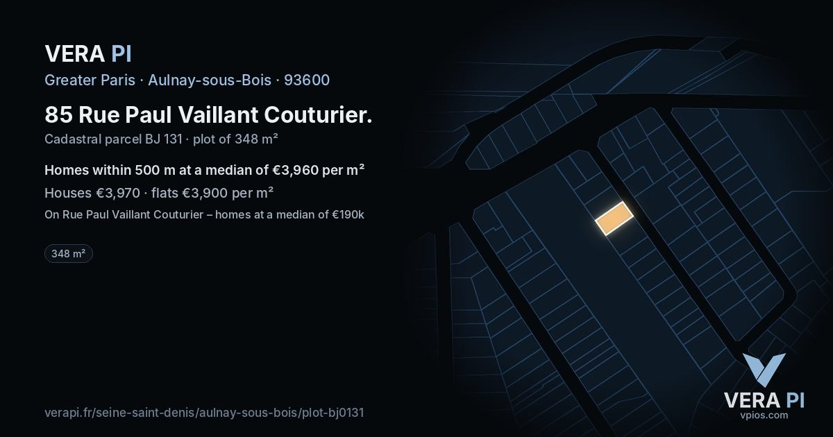 85 Rue Paul Vaillant Couturier, Aulnay-sous-Bois at night – the plot lit, the parcels around coloured by the prices near them