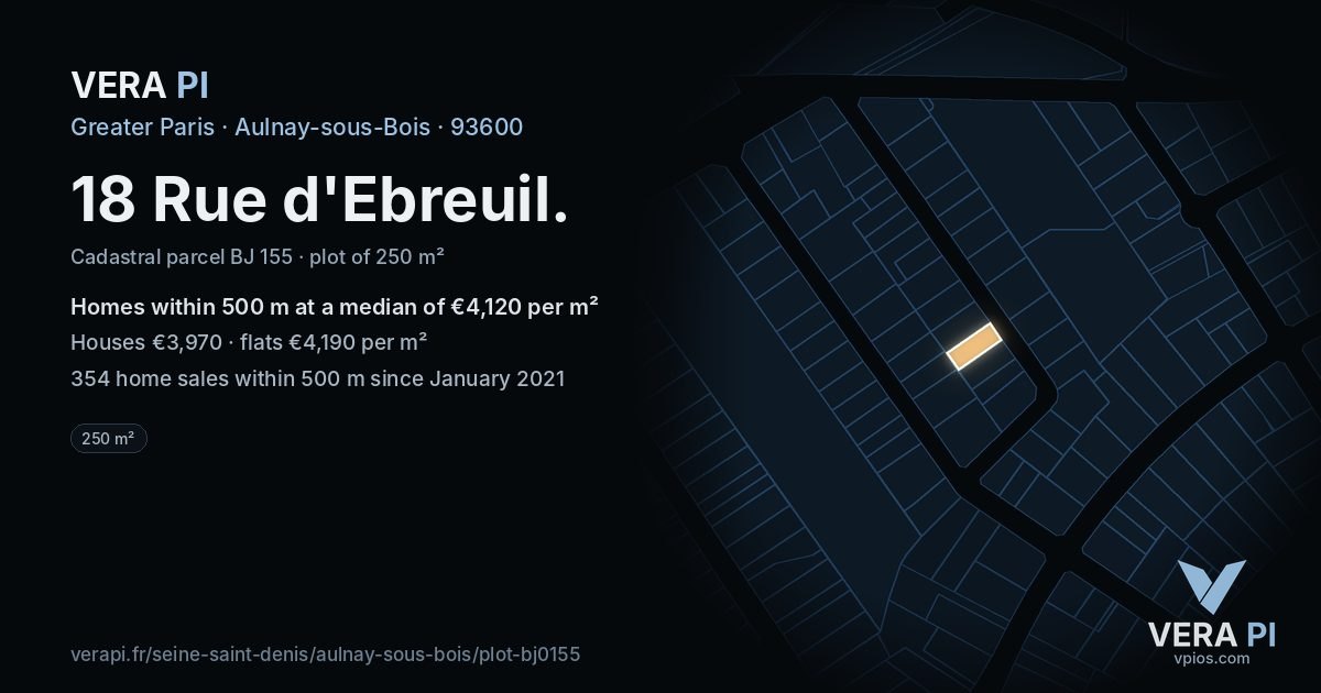 18 Rue d'Ebreuil, Aulnay-sous-Bois at night – the plot lit, the parcels around coloured by the prices near them