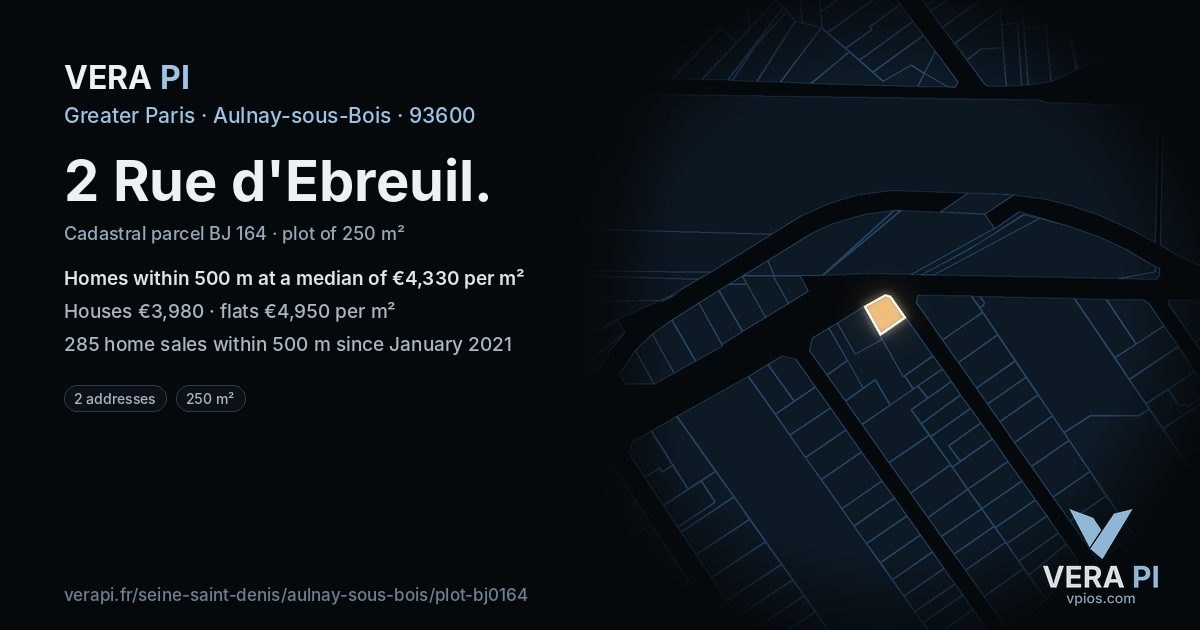 2 Rue d'Ebreuil, Aulnay-sous-Bois at night – the plot lit, the parcels around coloured by the prices near them