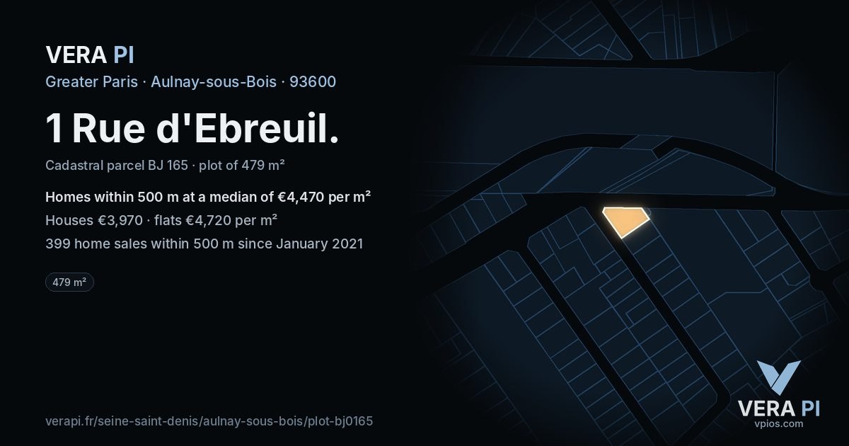 1 Rue d'Ebreuil, Aulnay-sous-Bois at night – the plot lit, the parcels around coloured by the prices near them
