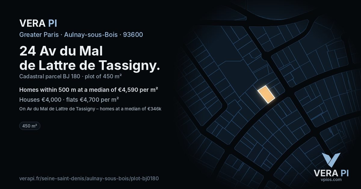 24 Av du Mal de Lattre de Tassigny, Aulnay-sous-Bois at night – the plot lit, the parcels around coloured by the prices near them