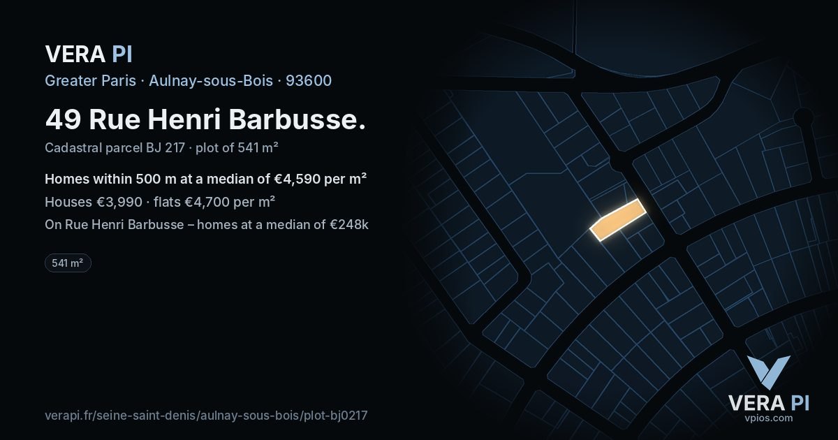 49 Rue Henri Barbusse, Aulnay-sous-Bois at night – the plot lit, the parcels around coloured by the prices near them