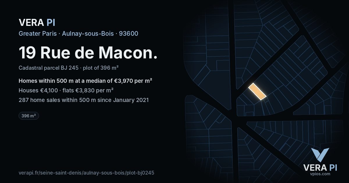 19 Rue de Macon, Aulnay-sous-Bois at night – the plot lit, the parcels around coloured by the prices near them