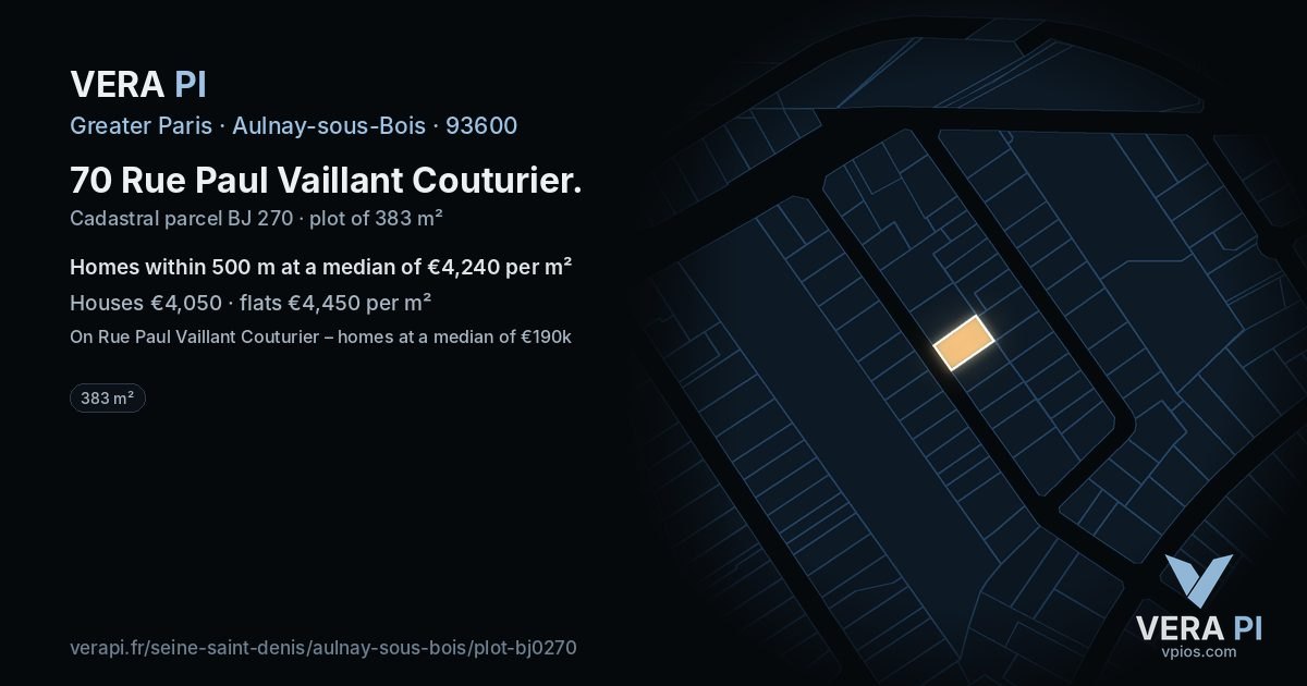 70 Rue Paul Vaillant Couturier, Aulnay-sous-Bois at night – the plot lit, the parcels around coloured by the prices near them
