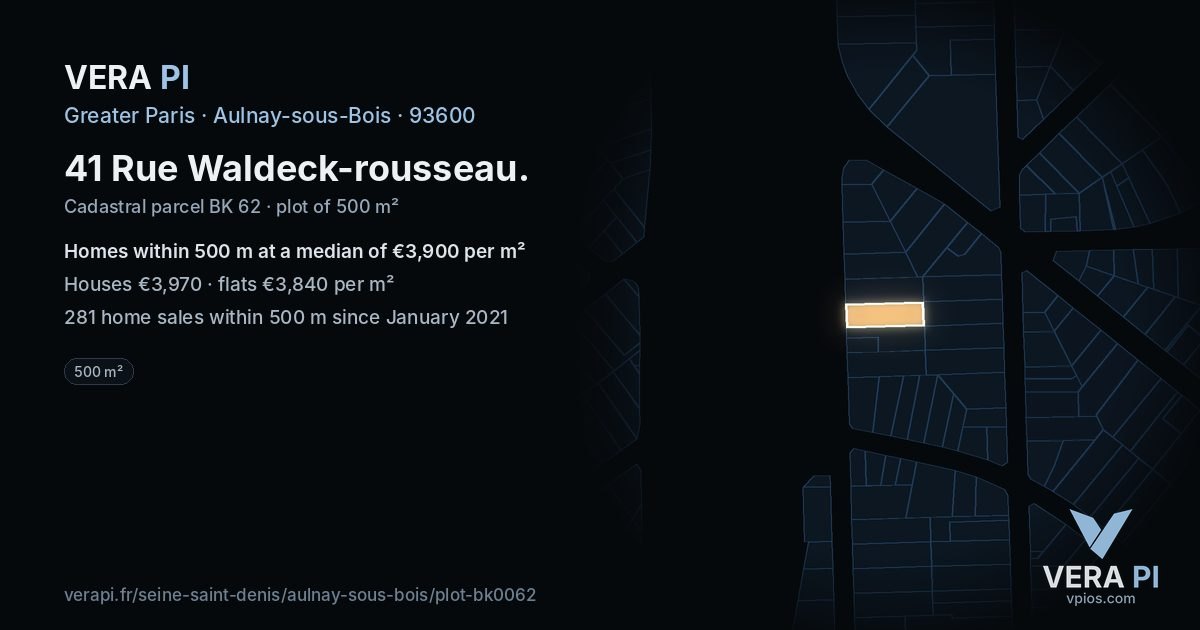 41 Rue Waldeck-rousseau, Aulnay-sous-Bois at night – the plot lit, the parcels around coloured by the prices near them