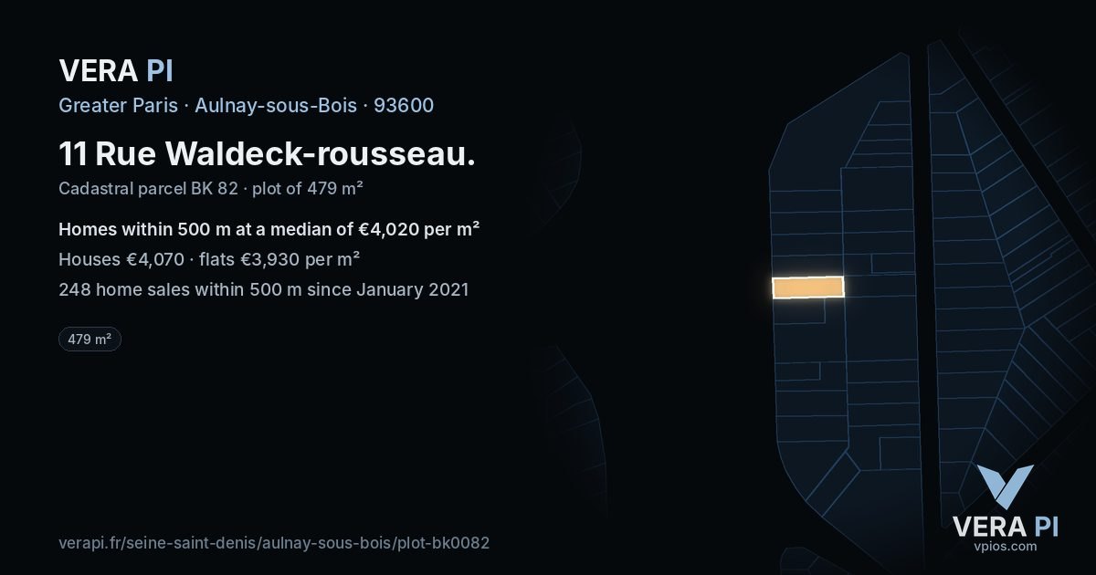 11 Rue Waldeck-rousseau, Aulnay-sous-Bois at night – the plot lit, the parcels around coloured by the prices near them