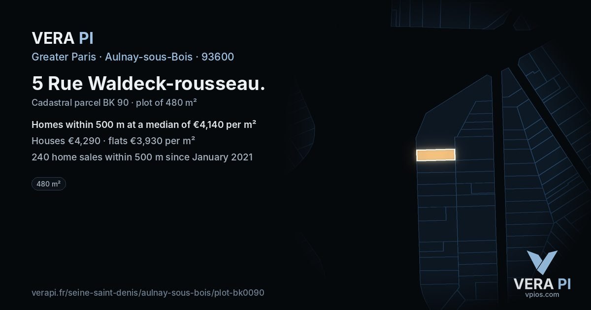 5 Rue Waldeck-rousseau, Aulnay-sous-Bois at night – the plot lit, the parcels around coloured by the prices near them