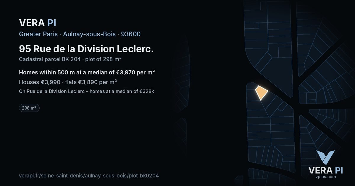 95 Rue de la Division Leclerc, Aulnay-sous-Bois at night – the plot lit, the parcels around coloured by the prices near them