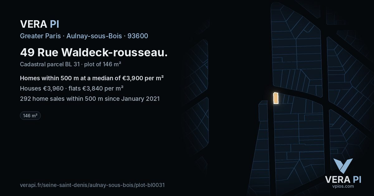 49 Rue Waldeck-rousseau, Aulnay-sous-Bois at night – the plot lit, the parcels around coloured by the prices near them