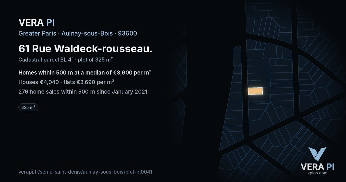 61 Rue Waldeck-rousseau, Aulnay-sous-Bois at night – the plot lit, the parcels around coloured by the prices near them