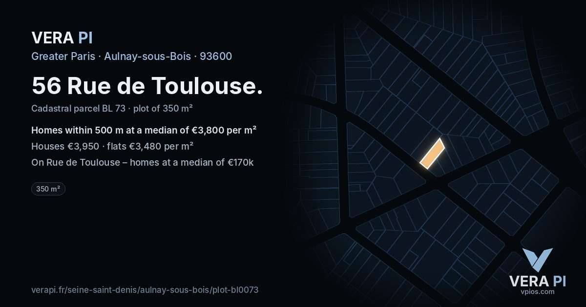 56 Rue de Toulouse, Aulnay-sous-Bois at night – the plot lit, the parcels around coloured by the prices near them