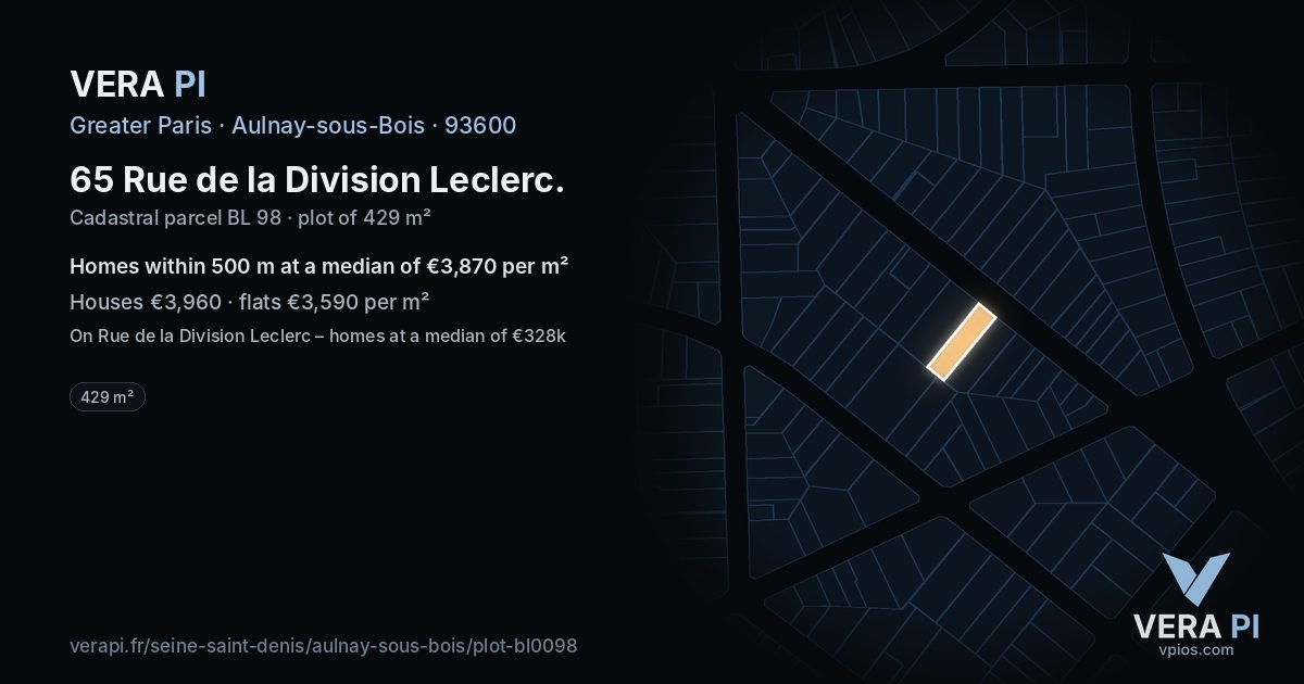 65 Rue de la Division Leclerc, Aulnay-sous-Bois at night – the plot lit, the parcels around coloured by the prices near them