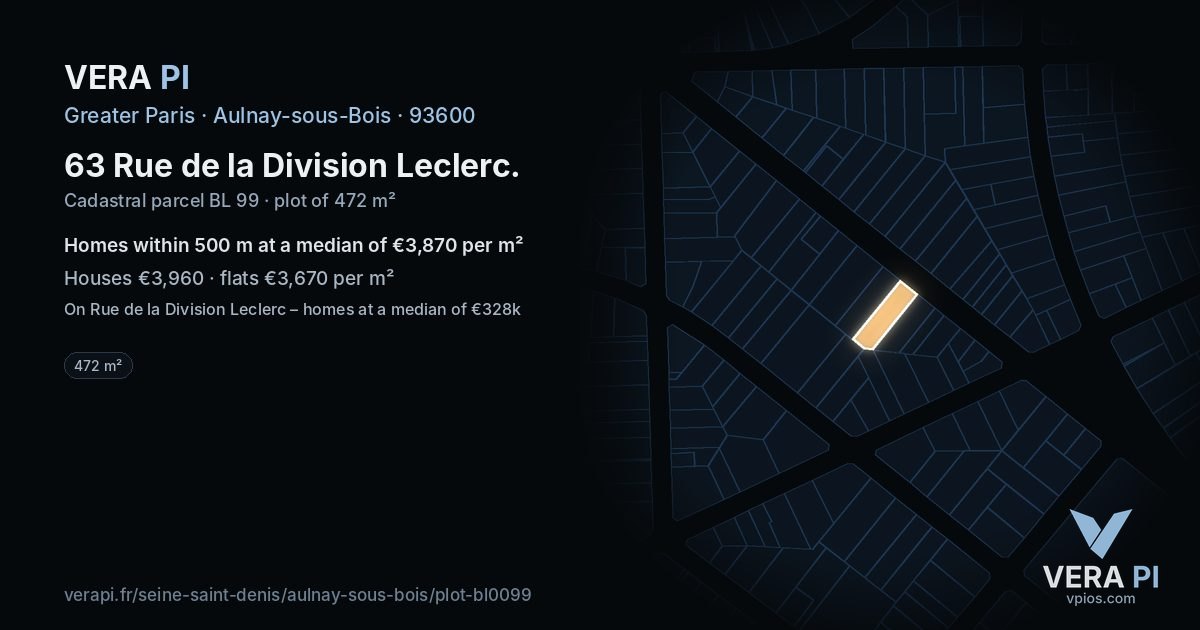 63 Rue de la Division Leclerc, Aulnay-sous-Bois at night – the plot lit, the parcels around coloured by the prices near them