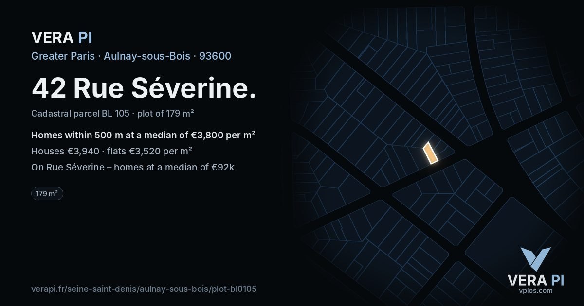 42 Rue Séverine, Aulnay-sous-Bois at night – the plot lit, the parcels around coloured by the prices near them