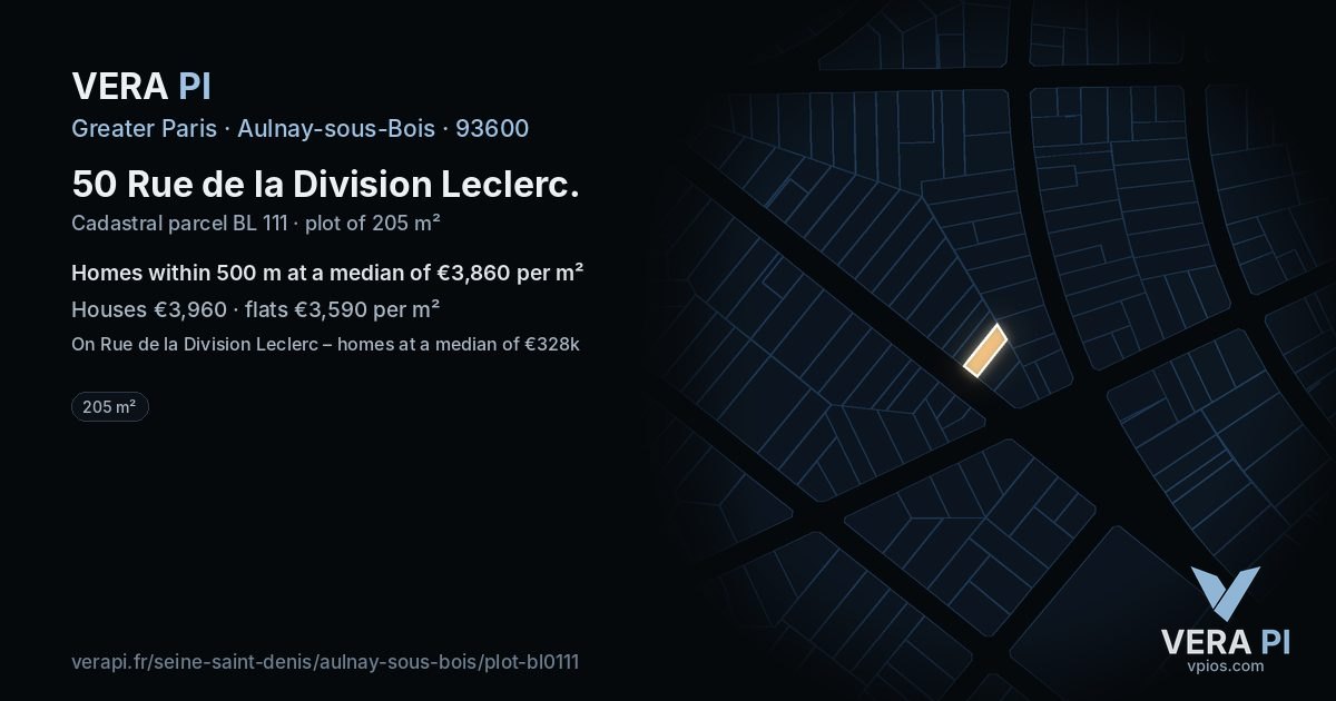 50 Rue de la Division Leclerc, Aulnay-sous-Bois at night – the plot lit, the parcels around coloured by the prices near them