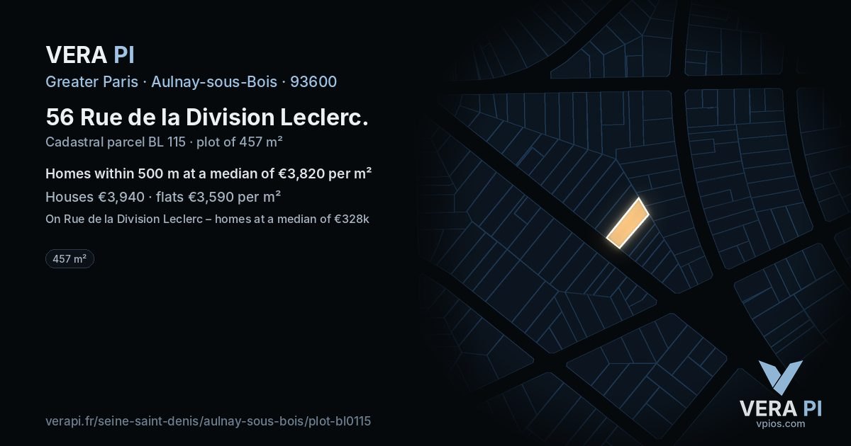 56 Rue de la Division Leclerc, Aulnay-sous-Bois at night – the plot lit, the parcels around coloured by the prices near them