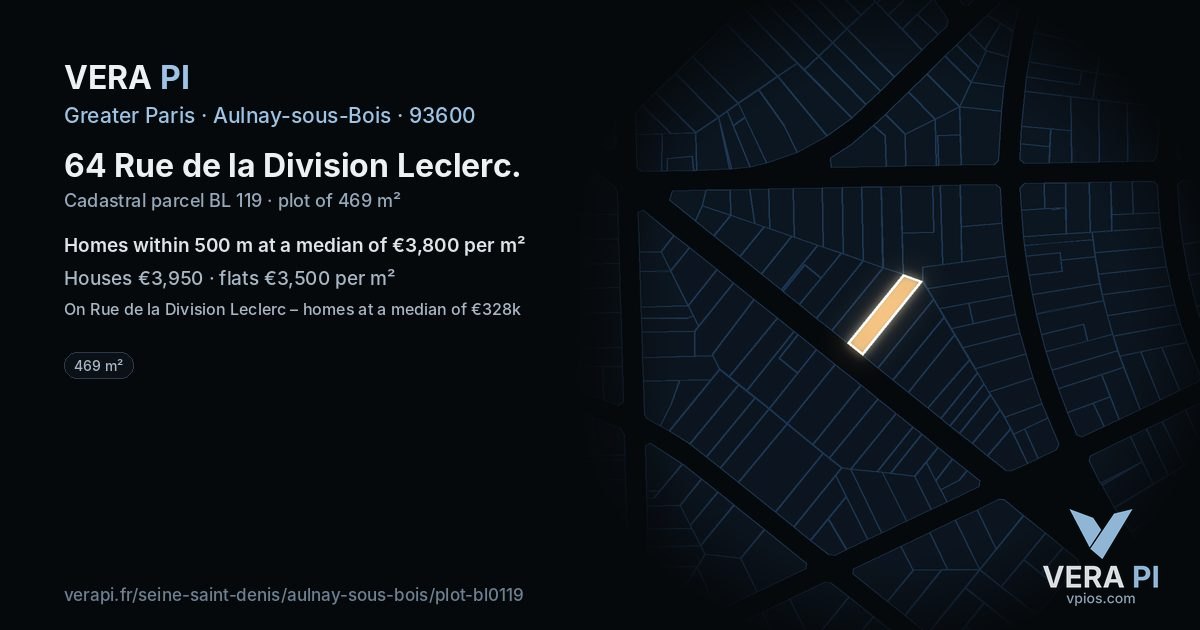 64 Rue de la Division Leclerc, Aulnay-sous-Bois at night – the plot lit, the parcels around coloured by the prices near them