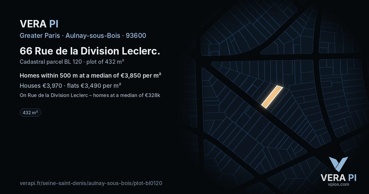 66 Rue de la Division Leclerc, Aulnay-sous-Bois at night – the plot lit, the parcels around coloured by the prices near them