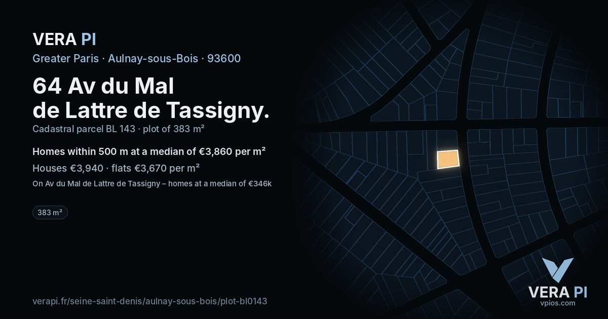 64 Av du Mal de Lattre de Tassigny, Aulnay-sous-Bois at night – the plot lit, the parcels around coloured by the prices near them