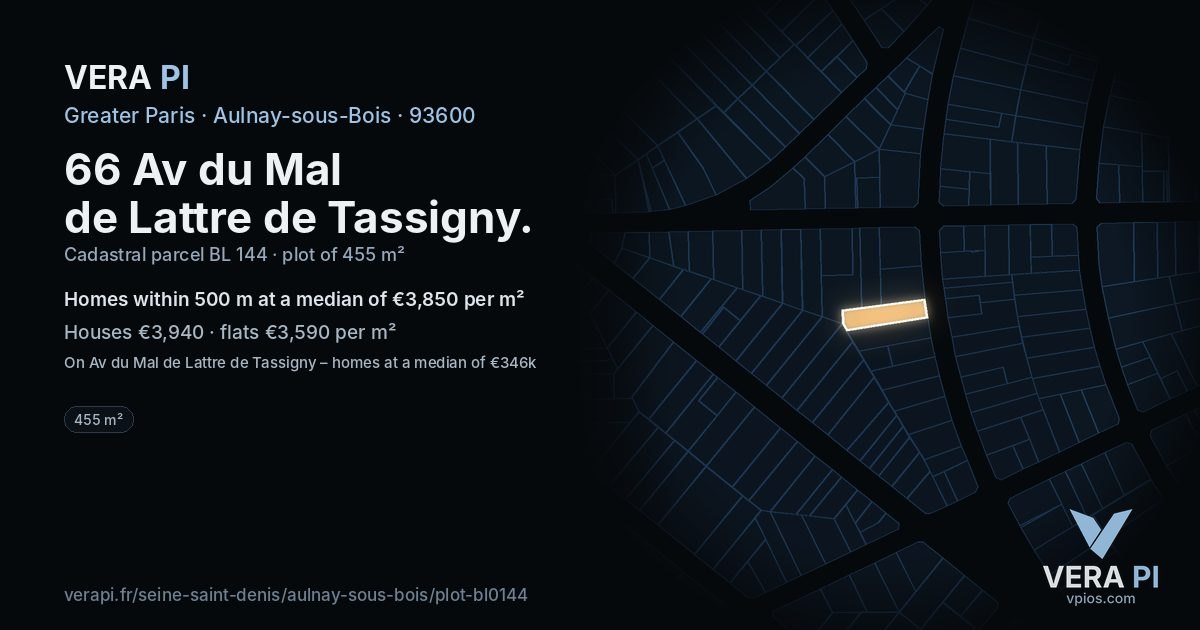 66 Av du Mal de Lattre de Tassigny, Aulnay-sous-Bois at night – the plot lit, the parcels around coloured by the prices near them