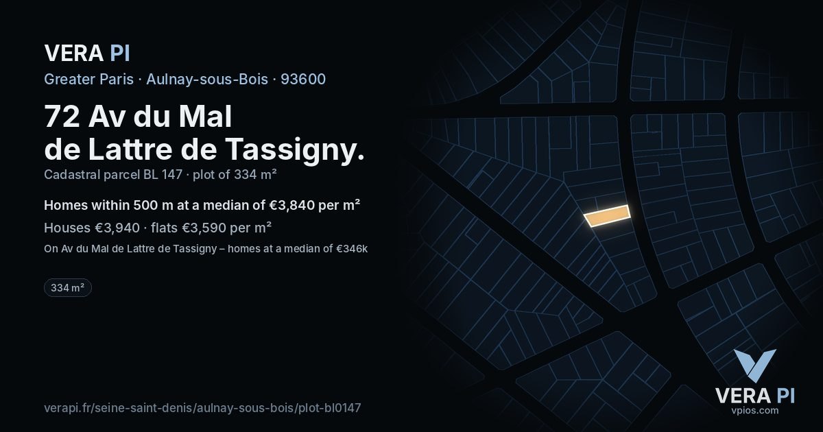 72 Av du Mal de Lattre de Tassigny, Aulnay-sous-Bois at night – the plot lit, the parcels around coloured by the prices near them