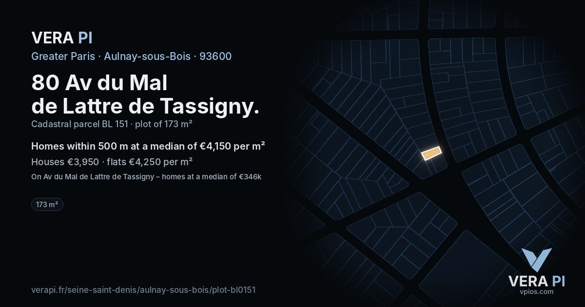 80 Av du Mal de Lattre de Tassigny, Aulnay-sous-Bois at night – the plot lit, the parcels around coloured by the prices near them
