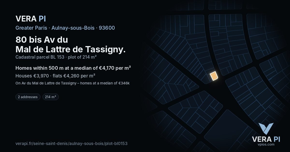 80 bis Av du Mal de Lattre de Tassigny, Aulnay-sous-Bois at night – the plot lit, the parcels around coloured by the prices near them