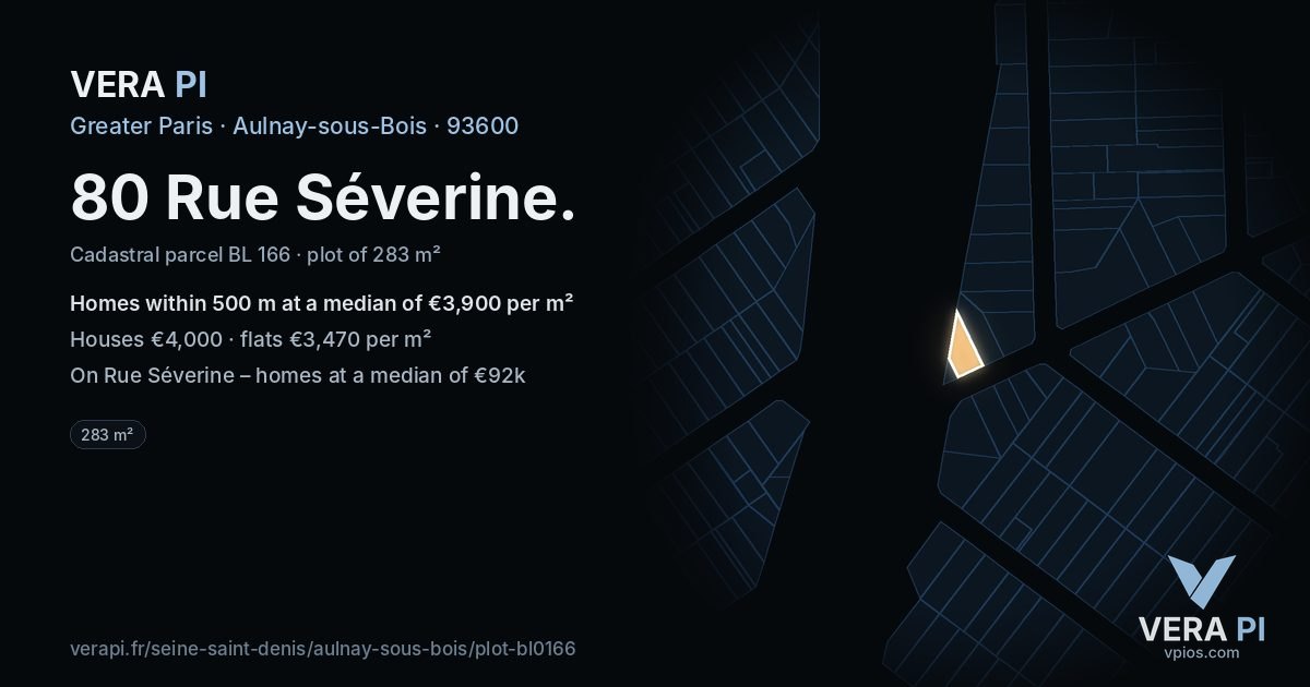 80 Rue Séverine, Aulnay-sous-Bois at night – the plot lit, the parcels around coloured by the prices near them