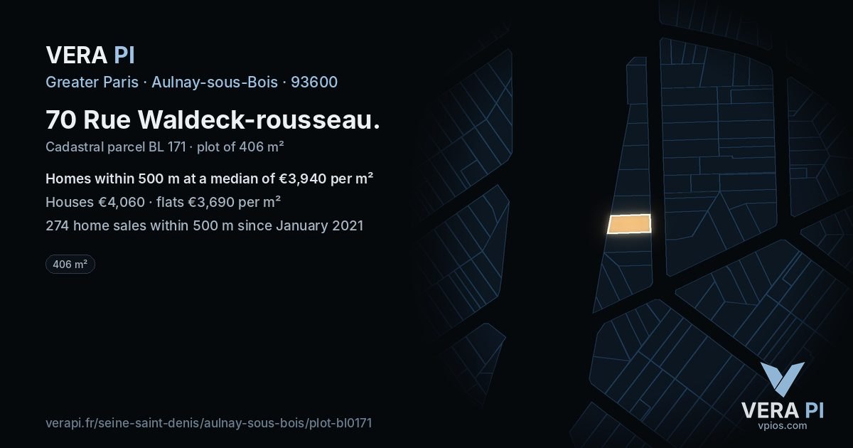 70 Rue Waldeck-rousseau, Aulnay-sous-Bois at night – the plot lit, the parcels around coloured by the prices near them