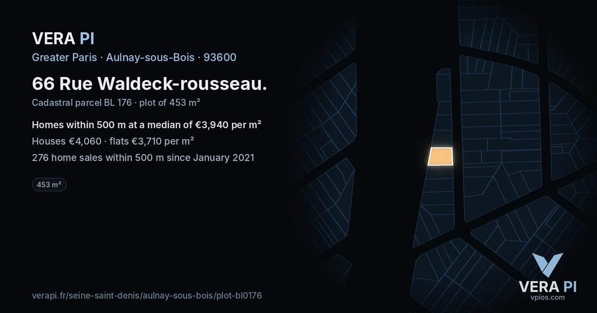 66 Rue Waldeck-rousseau, Aulnay-sous-Bois at night – the plot lit, the parcels around coloured by the prices near them