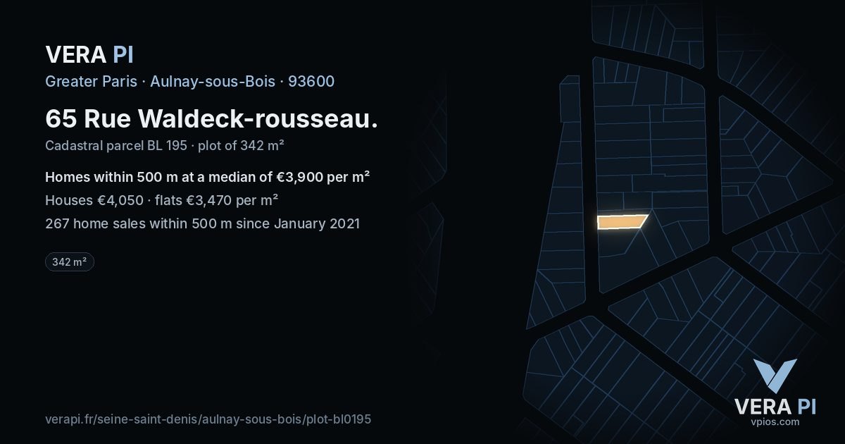 65 Rue Waldeck-rousseau, Aulnay-sous-Bois at night – the plot lit, the parcels around coloured by the prices near them