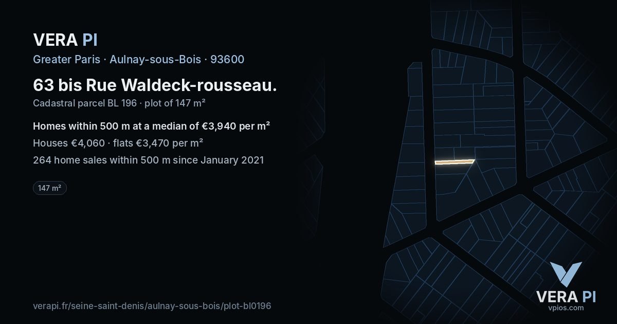 63 bis Rue Waldeck-rousseau, Aulnay-sous-Bois at night – the plot lit, the parcels around coloured by the prices near them