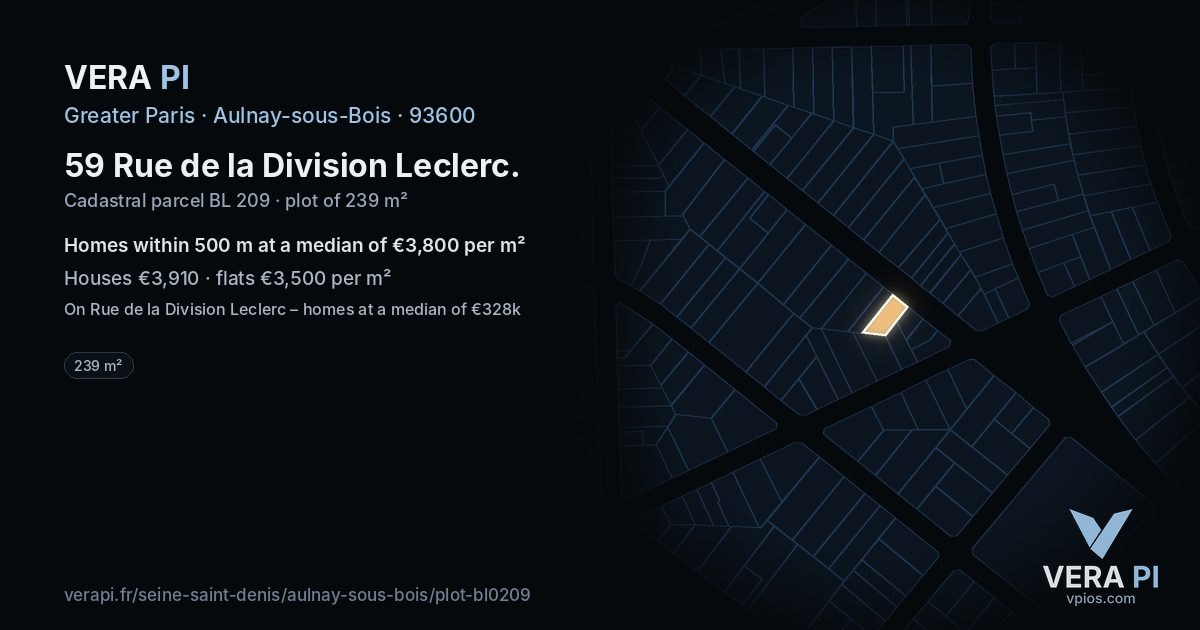 59 Rue de la Division Leclerc, Aulnay-sous-Bois at night – the plot lit, the parcels around coloured by the prices near them