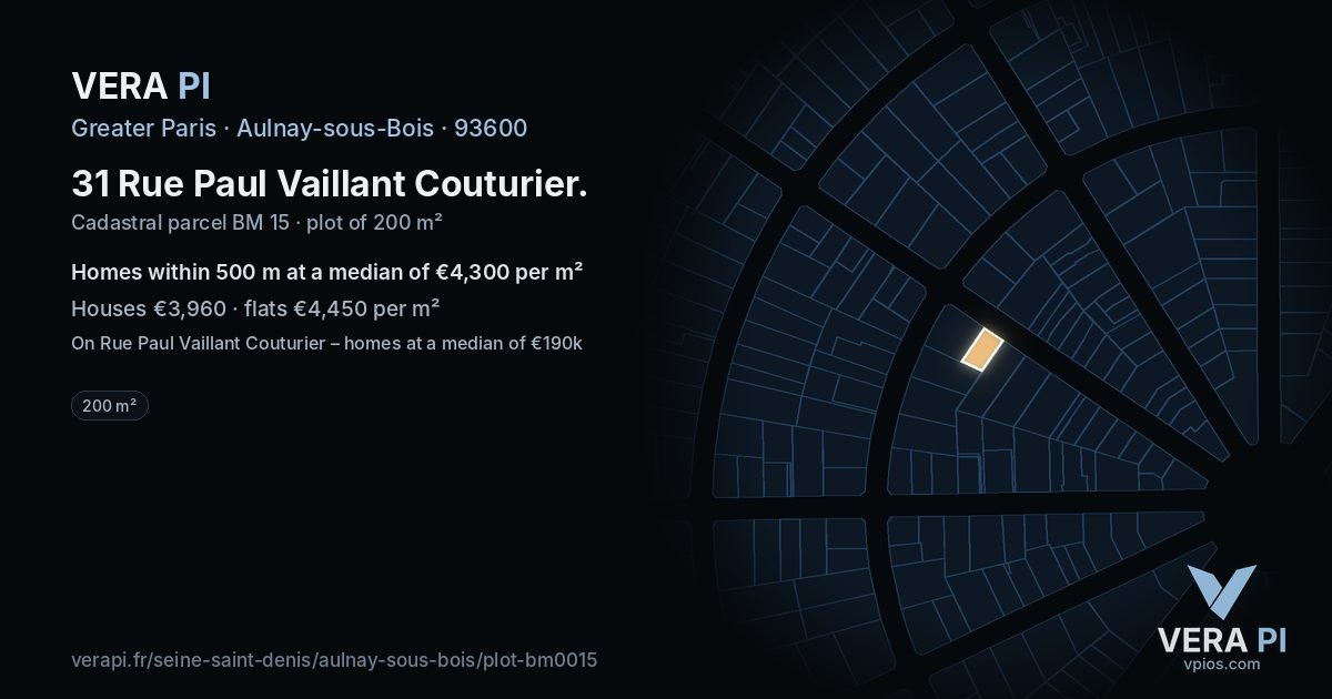 31 Rue Paul Vaillant Couturier, Aulnay-sous-Bois at night – the plot lit, the parcels around coloured by the prices near them