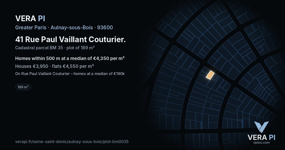 41 Rue Paul Vaillant Couturier, Aulnay-sous-Bois at night – the plot lit, the parcels around coloured by the prices near them