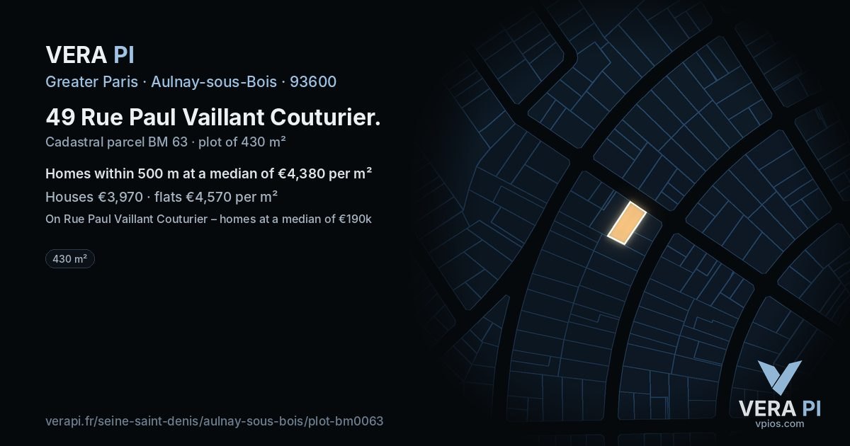 49 Rue Paul Vaillant Couturier, Aulnay-sous-Bois at night – the plot lit, the parcels around coloured by the prices near them
