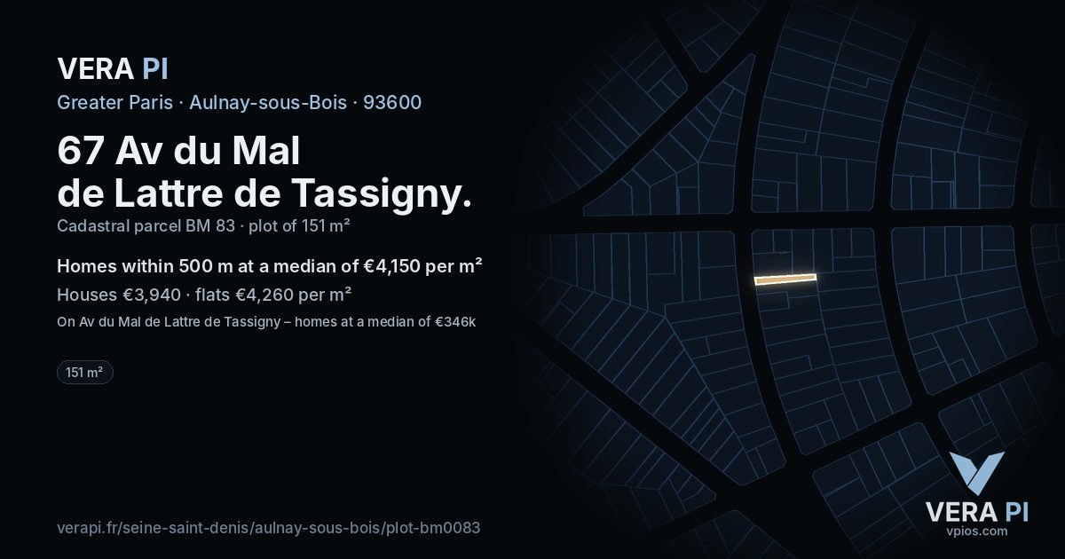 67 Av du Mal de Lattre de Tassigny, Aulnay-sous-Bois at night – the plot lit, the parcels around coloured by the prices near them