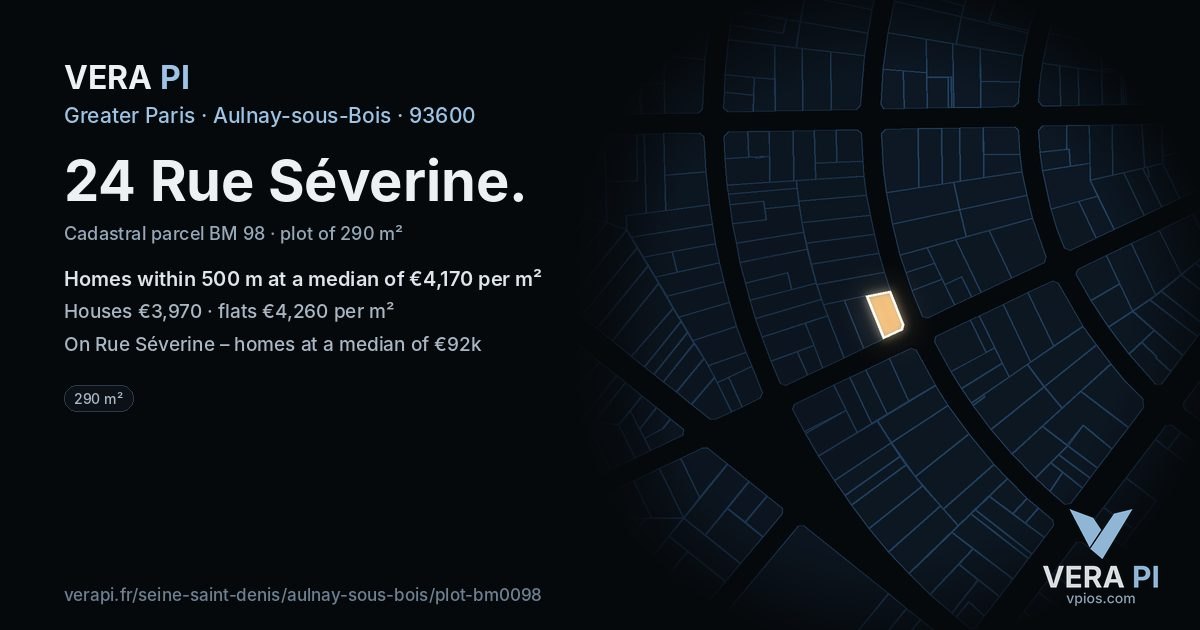 24 Rue Séverine, Aulnay-sous-Bois at night – the plot lit, the parcels around coloured by the prices near them