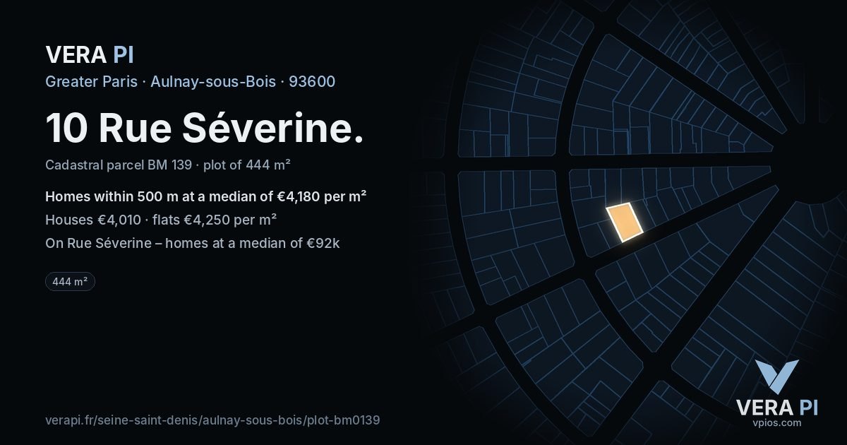 10 Rue Séverine, Aulnay-sous-Bois at night – the plot lit, the parcels around coloured by the prices near them