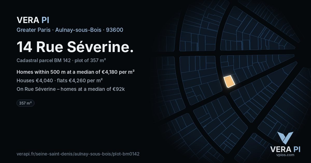 14 Rue Séverine, Aulnay-sous-Bois at night – the plot lit, the parcels around coloured by the prices near them