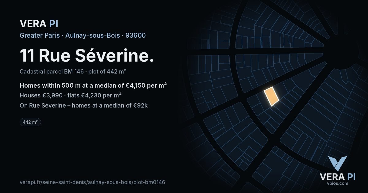 11 Rue Séverine, Aulnay-sous-Bois at night – the plot lit, the parcels around coloured by the prices near them