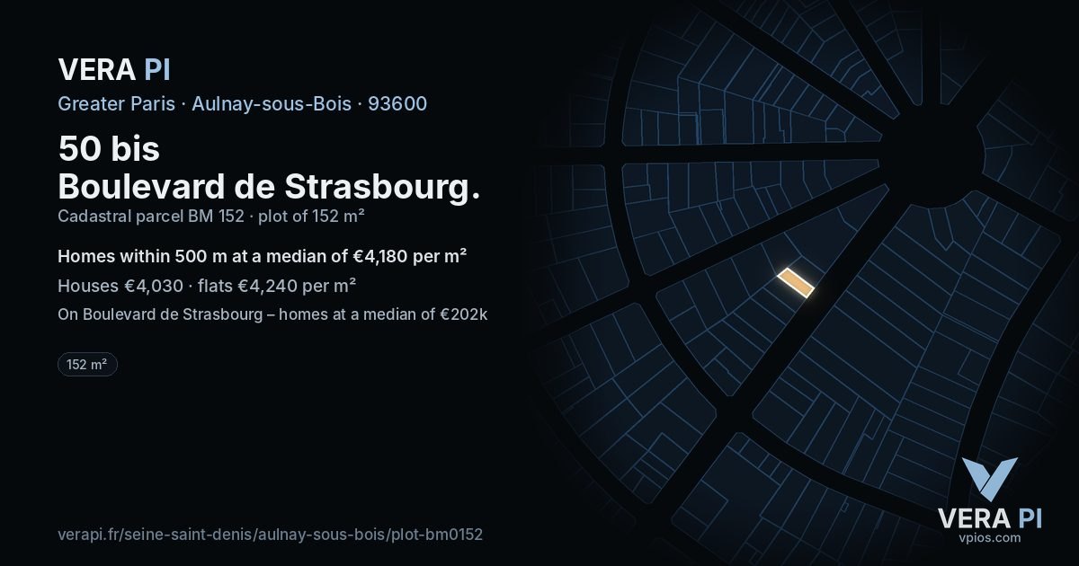 50 bis Boulevard de Strasbourg, Aulnay-sous-Bois at night – the plot lit, the parcels around coloured by the prices near them