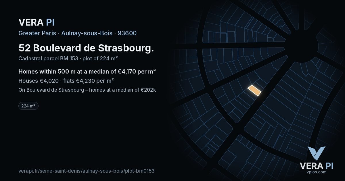52 Boulevard de Strasbourg, Aulnay-sous-Bois at night – the plot lit, the parcels around coloured by the prices near them